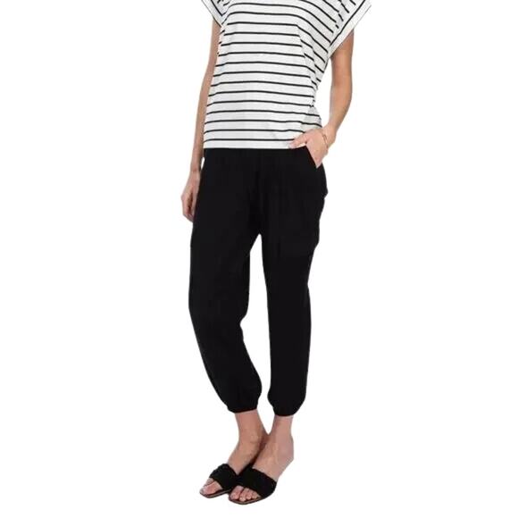 Bobeau Cargo Pants Cropped Pull-On Side Pockets Buttoned Black Women's S NWOT - Picture 1 of 9